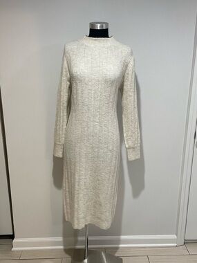 Women's Cream Knit Long Sleeve Sweater Dress